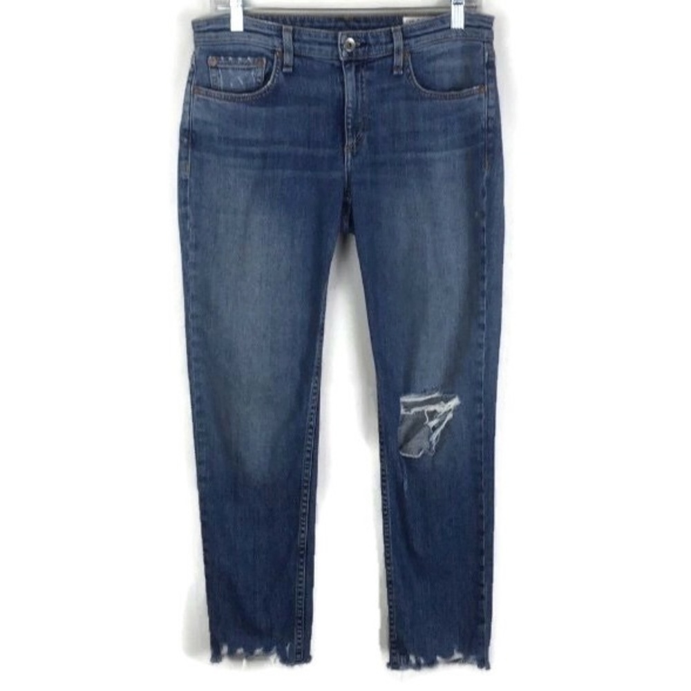 Rag & Bone Dre Low Rise Slim Boyfriend Distressed Denim Jeans in Dobbie